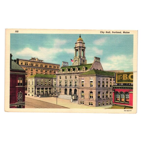 Vintage City Hall Portland Maine Linen Postcard 102 Unused 4A-H2177 Government - Picture 1 of 2